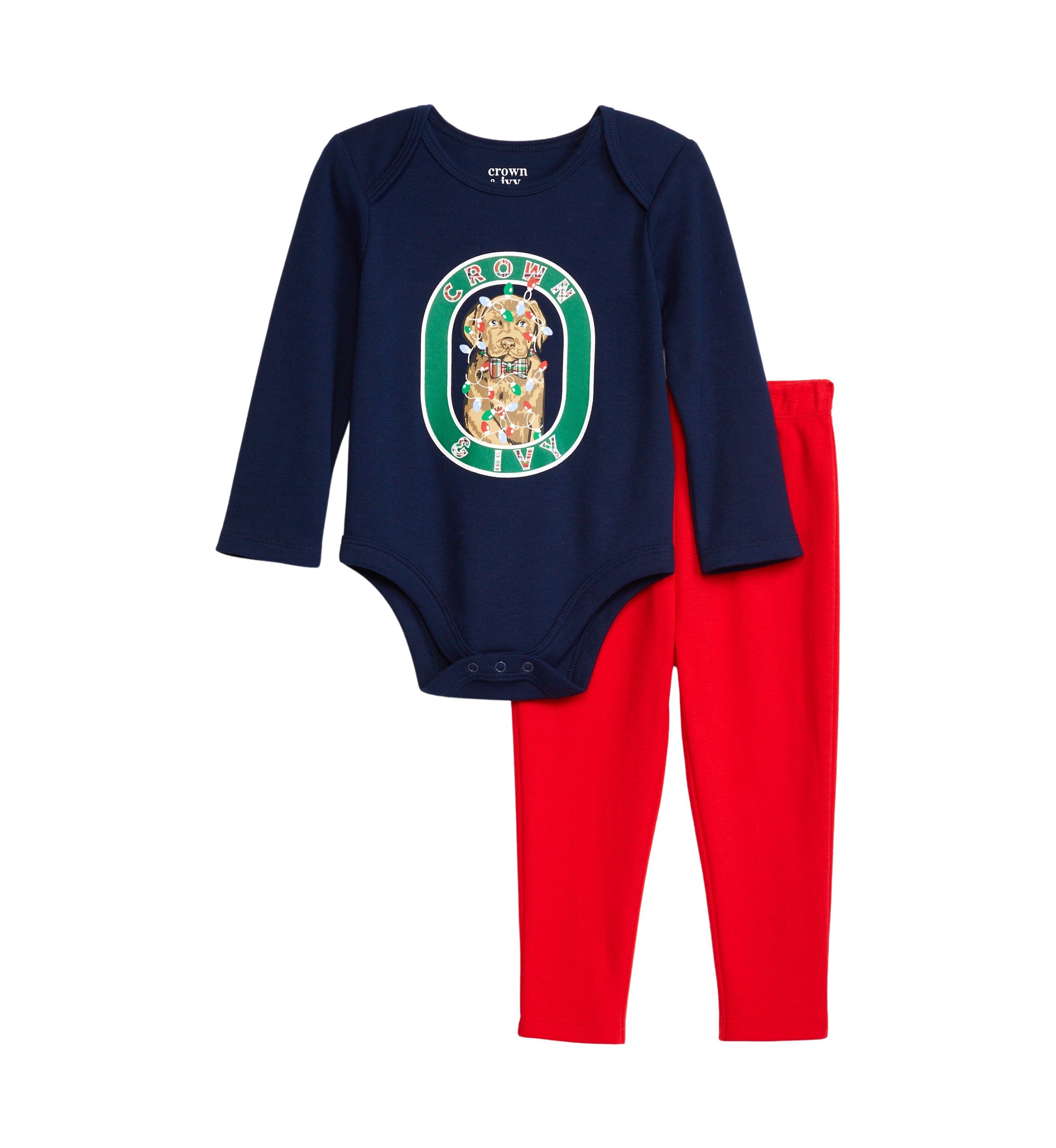 Baby Boys Holiday Dog Bodysuit and Pants Set