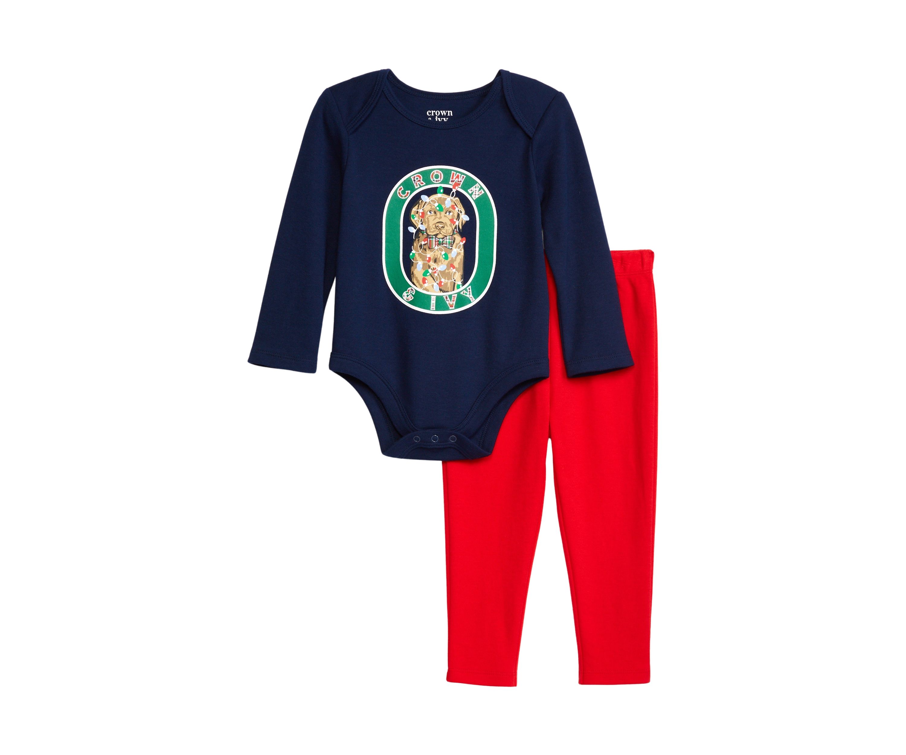 Baby Boys Holiday Dog Bodysuit and Pants Set