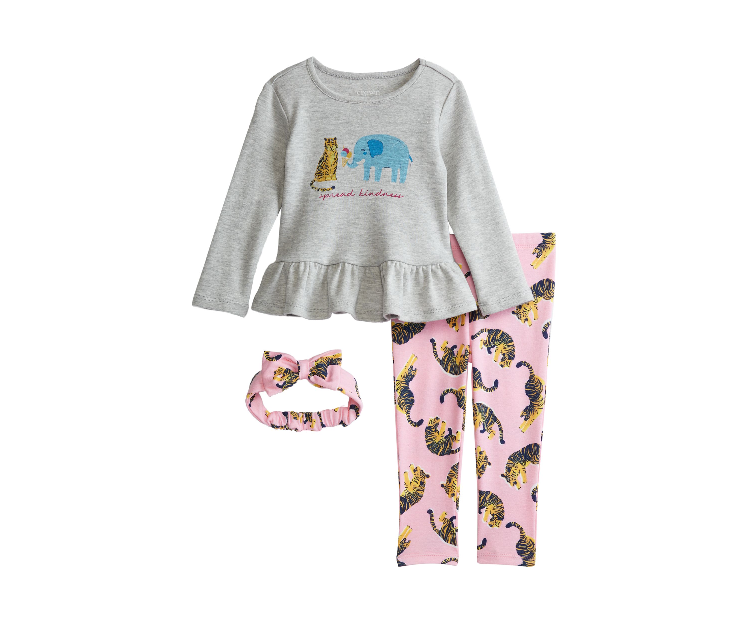 Baby Girls Long Sleeve Peplum Top and Leggings Set with Matching Headband