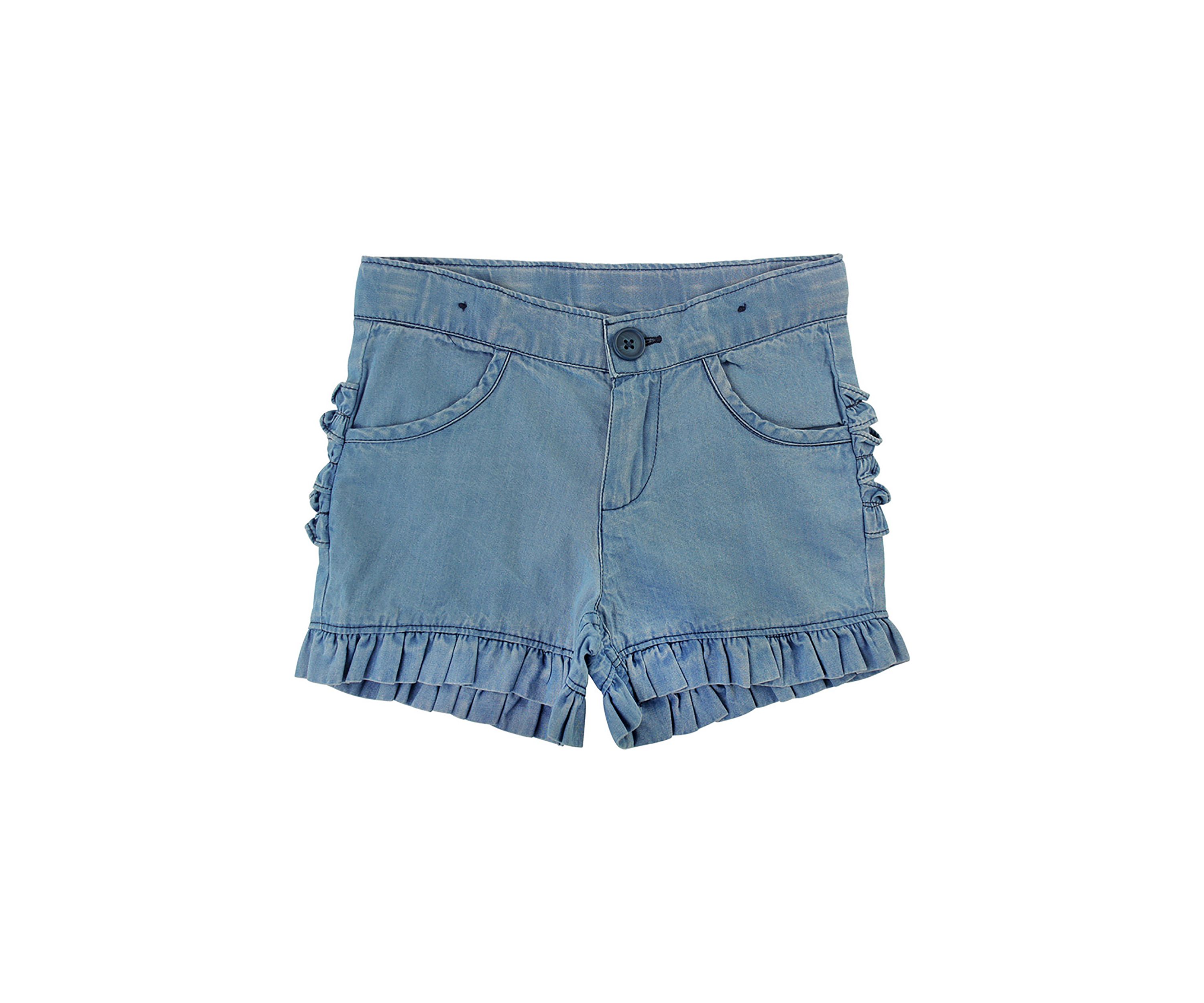 RuffleButts Toddler Girls Light Wash Denim Ruffle Woven Shorts | Belk