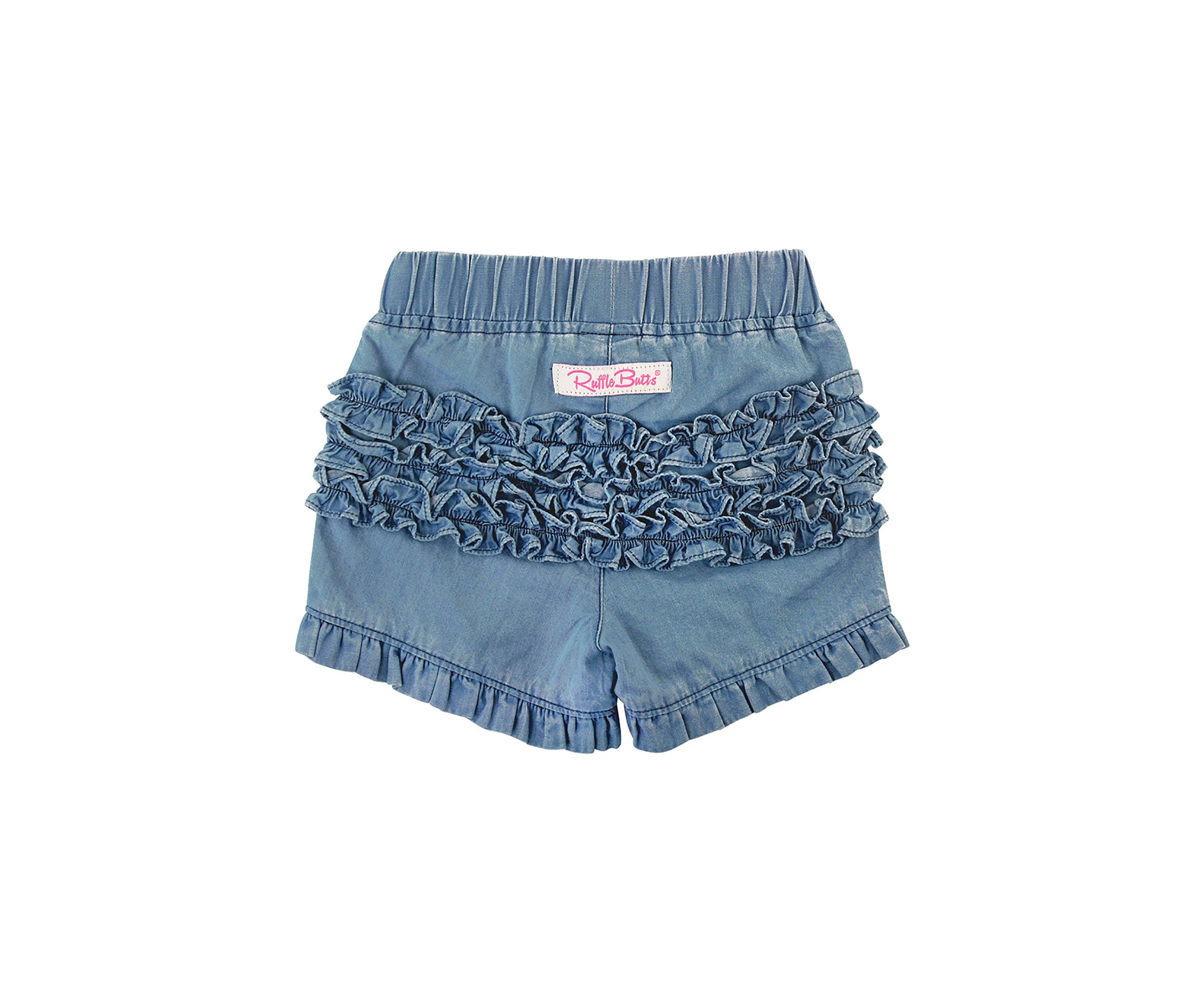 RuffleButts Toddler Girls Light Wash Denim Ruffle Woven Shorts | Belk