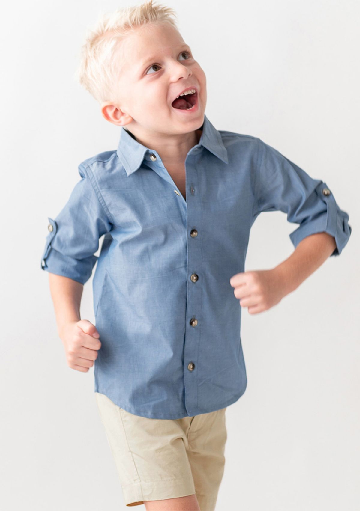 Baby Boys Chambray 3/4 Sleeve Button Down Shirt