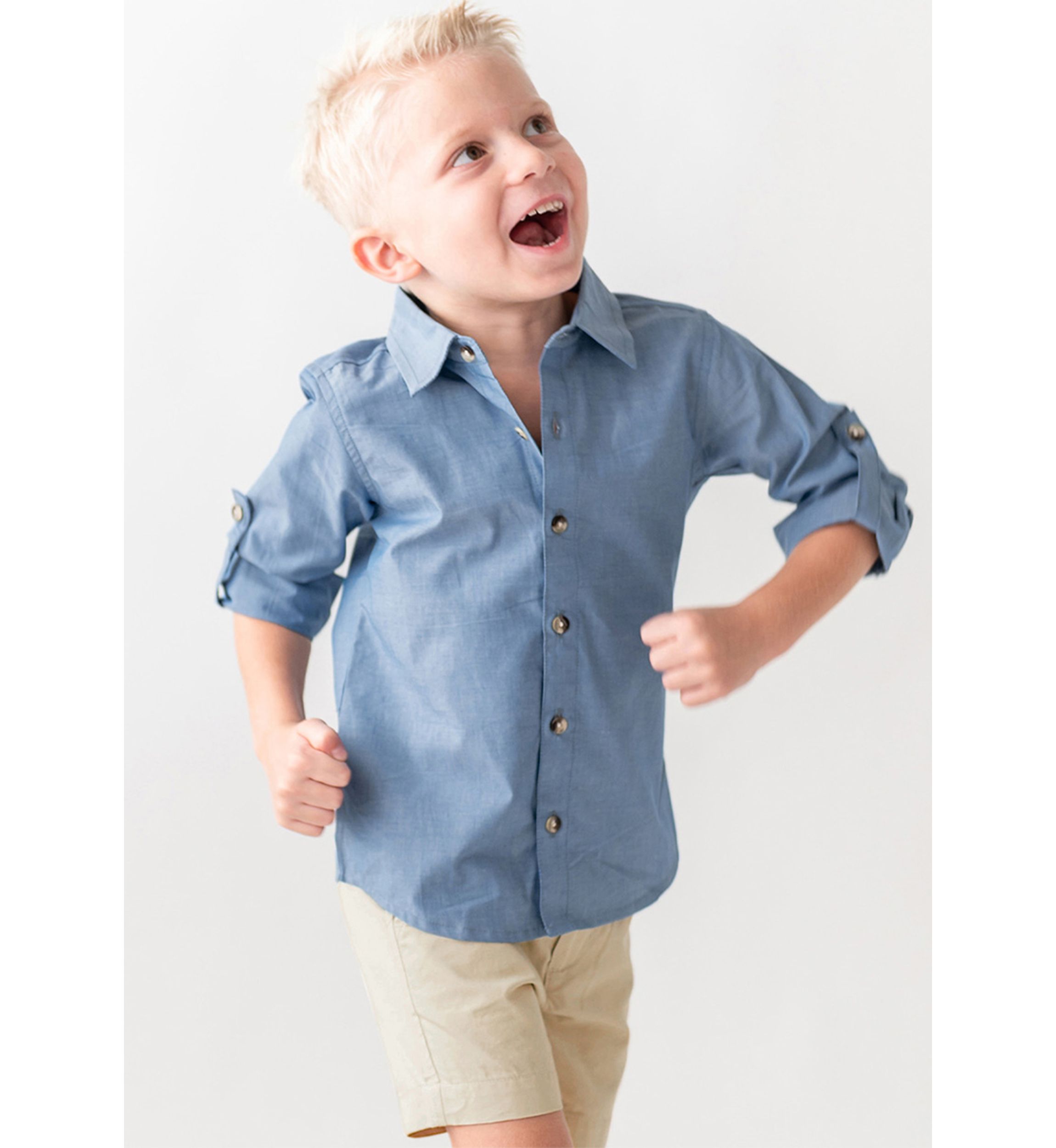 Baby Boys Chambray 3/4 Sleeve Button Down Shirt