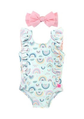 RuffleButts Toddler Girls Chase the Rainbow Waterfall One Piece & Pink ...