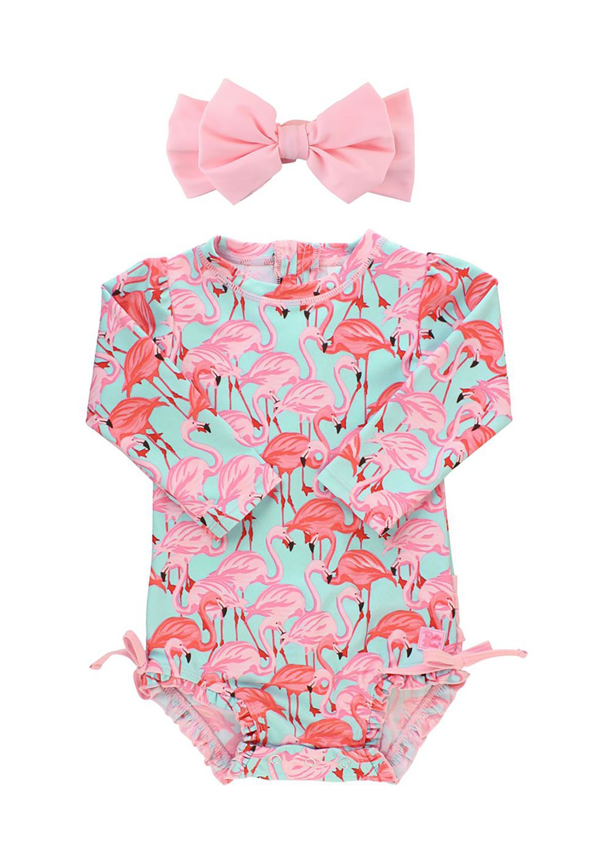 Fab Flamingo One Piece Rash Guard & Pink Swim Bow Headband