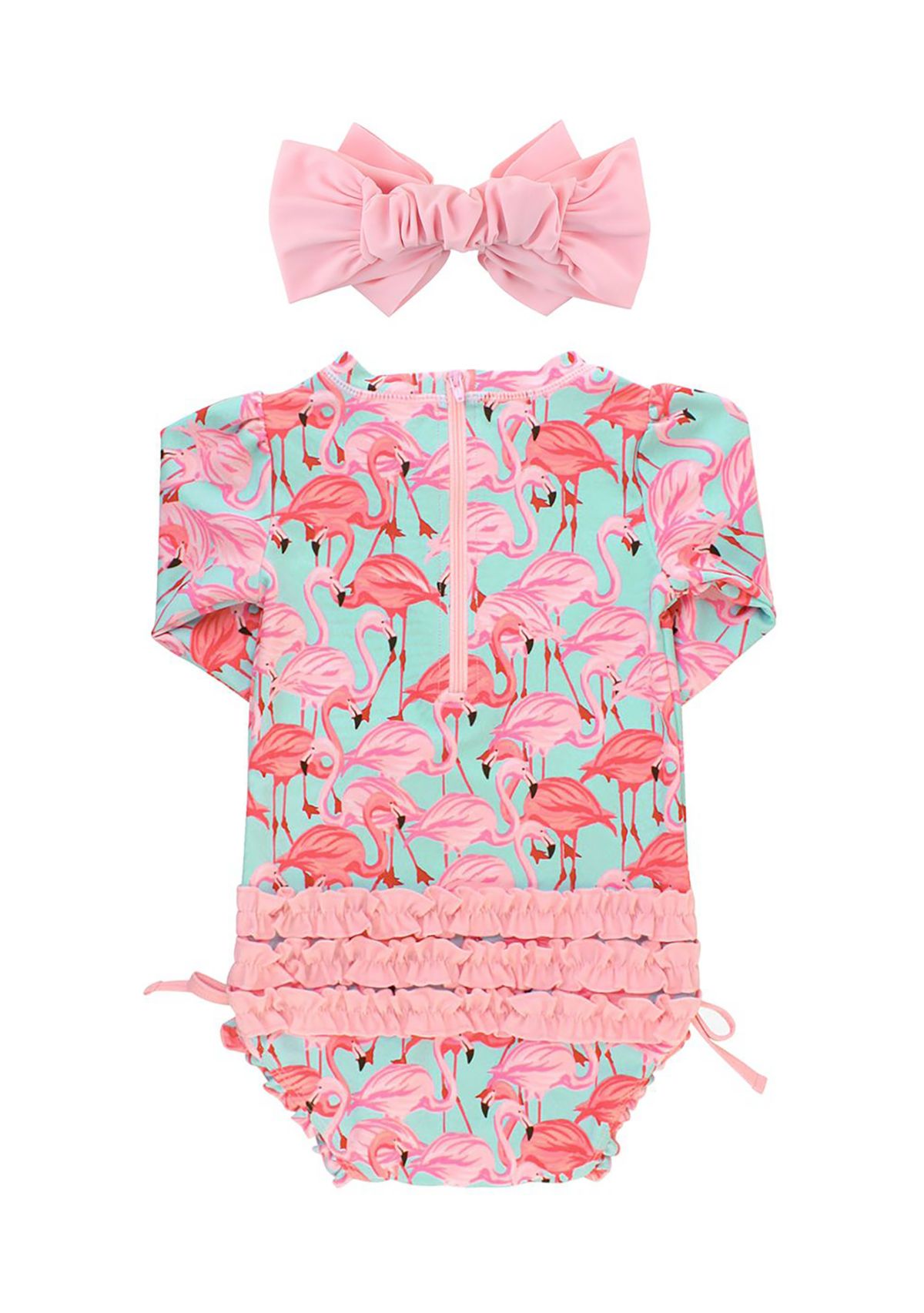 Fab Flamingo One Piece Rash Guard & Pink Swim Bow Headband