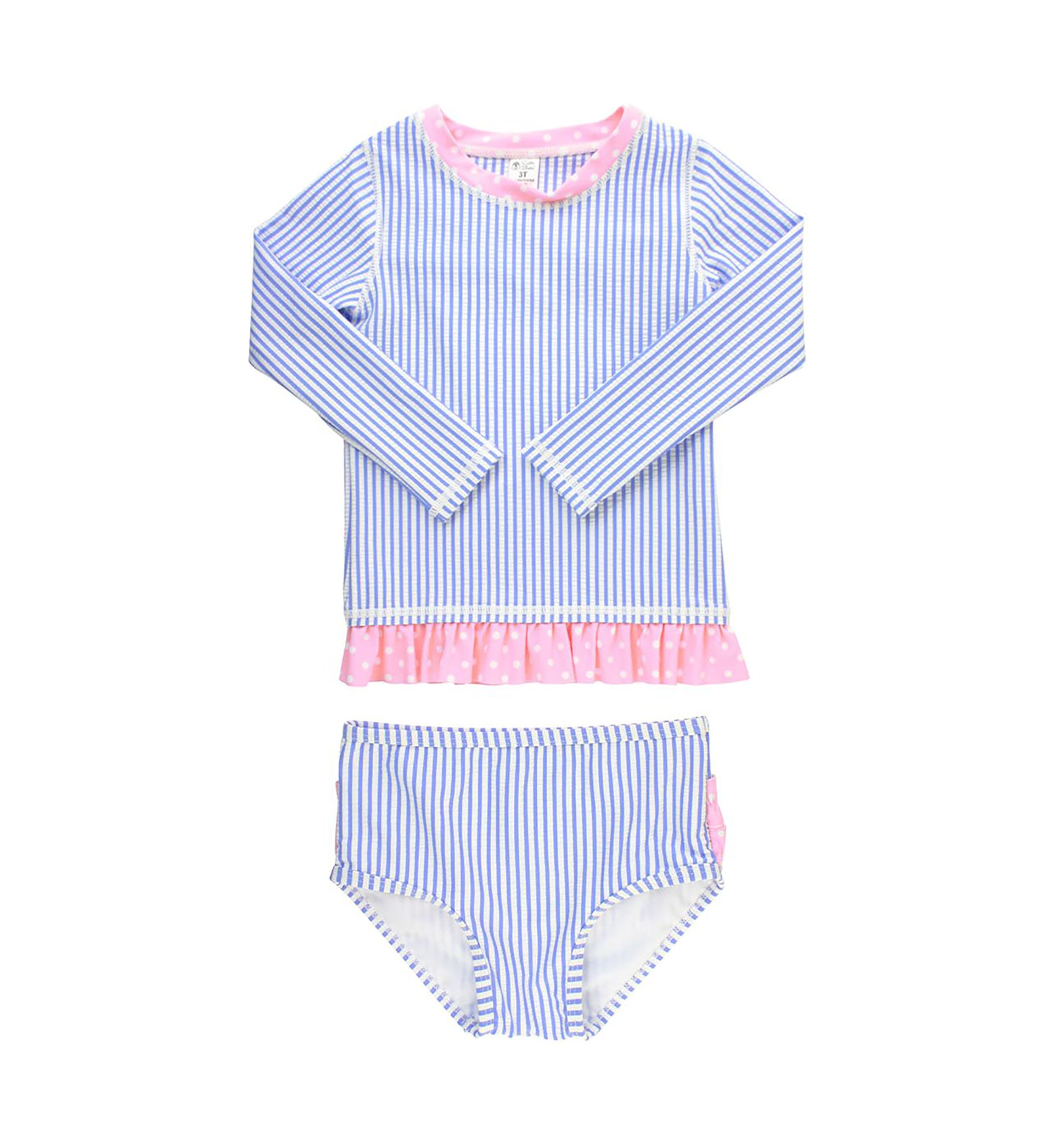 Periwinkle Blue Seersucker Long Sleeve Rash Guard Bikini