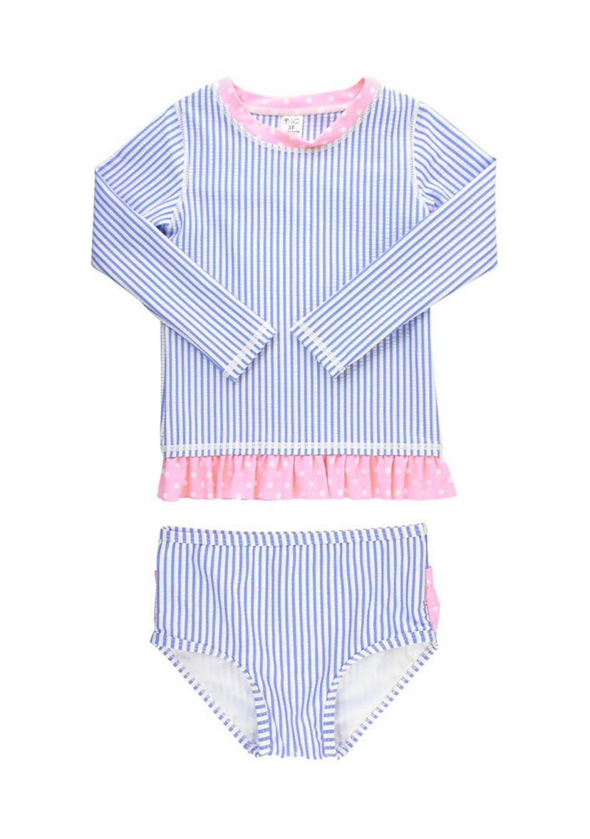 Periwinkle Blue Seersucker Long Sleeve Rash Guard Bikini