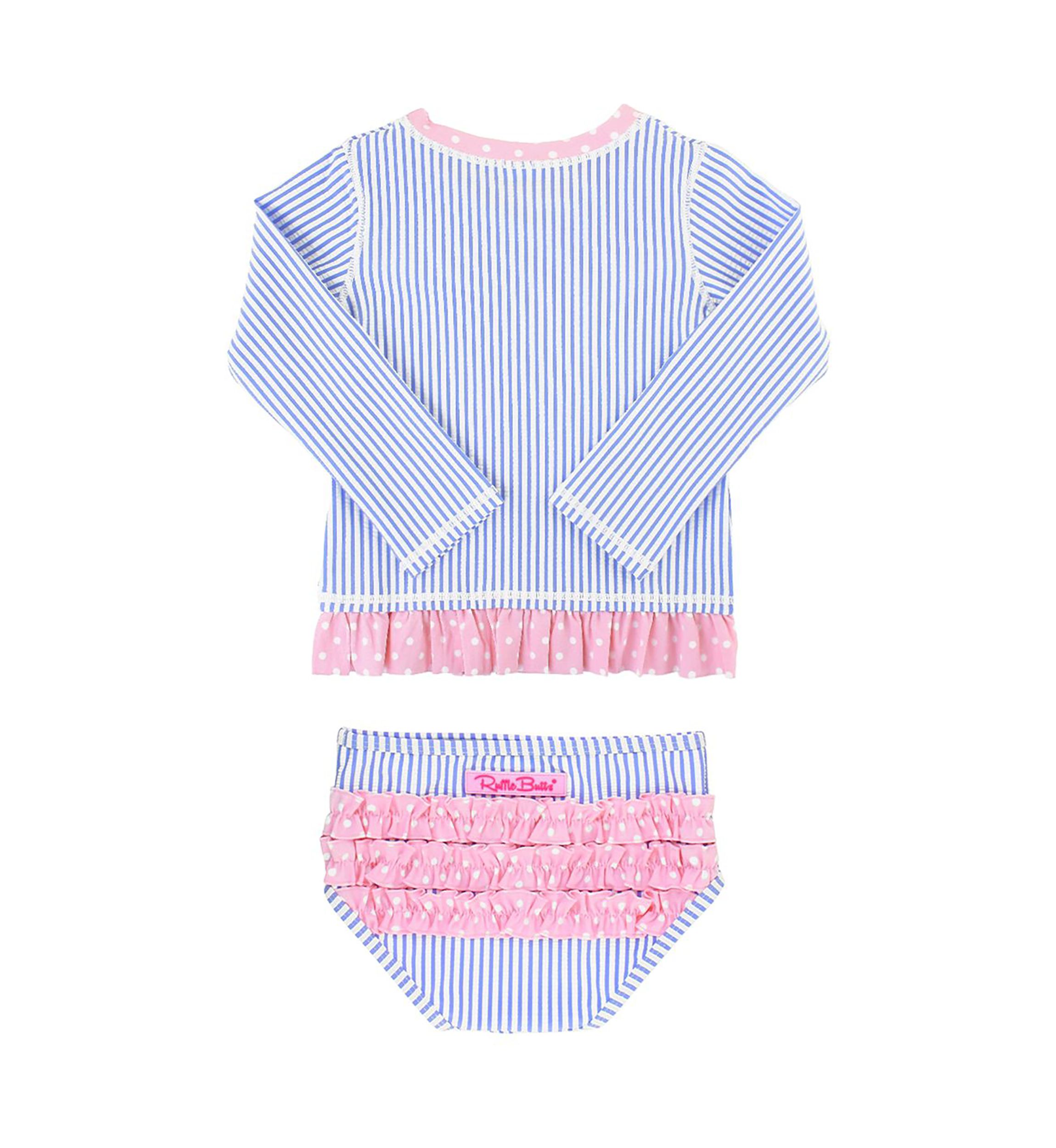 Periwinkle Blue Seersucker Long Sleeve Rash Guard Bikini