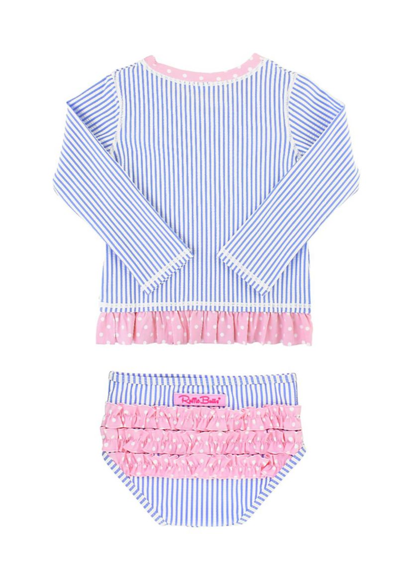 Periwinkle Blue Seersucker Long Sleeve Rash Guard Bikini