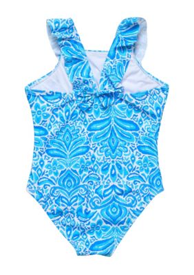 Santorini Blue Ruffle Shoulder Swimsuit