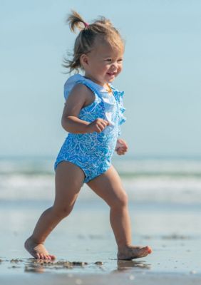 Santorini Blue Ruffle Shoulder Swimsuit