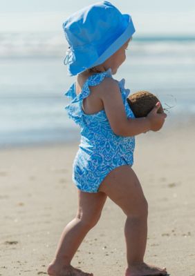 Santorini Blue Ruffle Shoulder Swimsuit