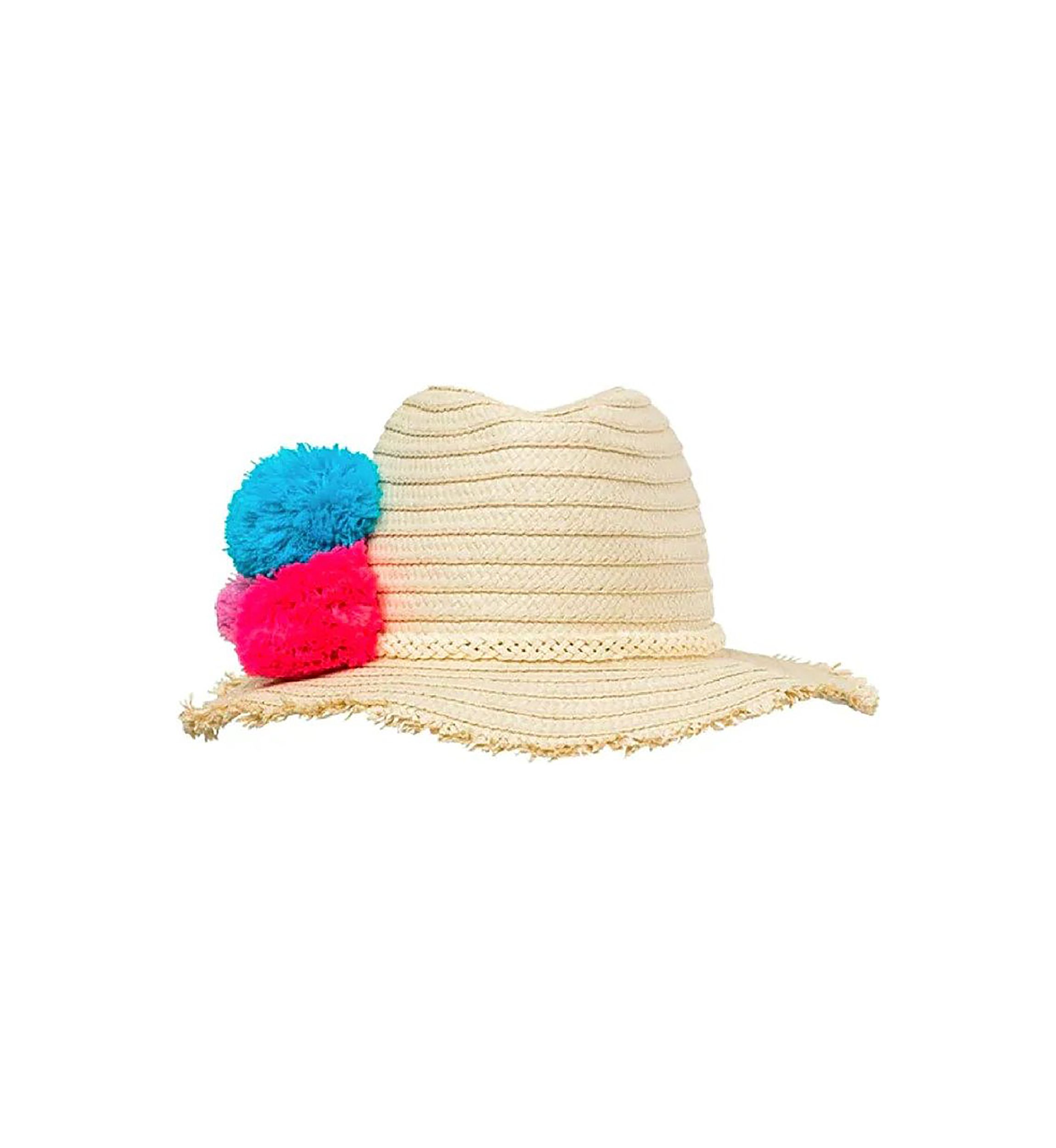 Girls 7-16 Pom Pom Straw Hat