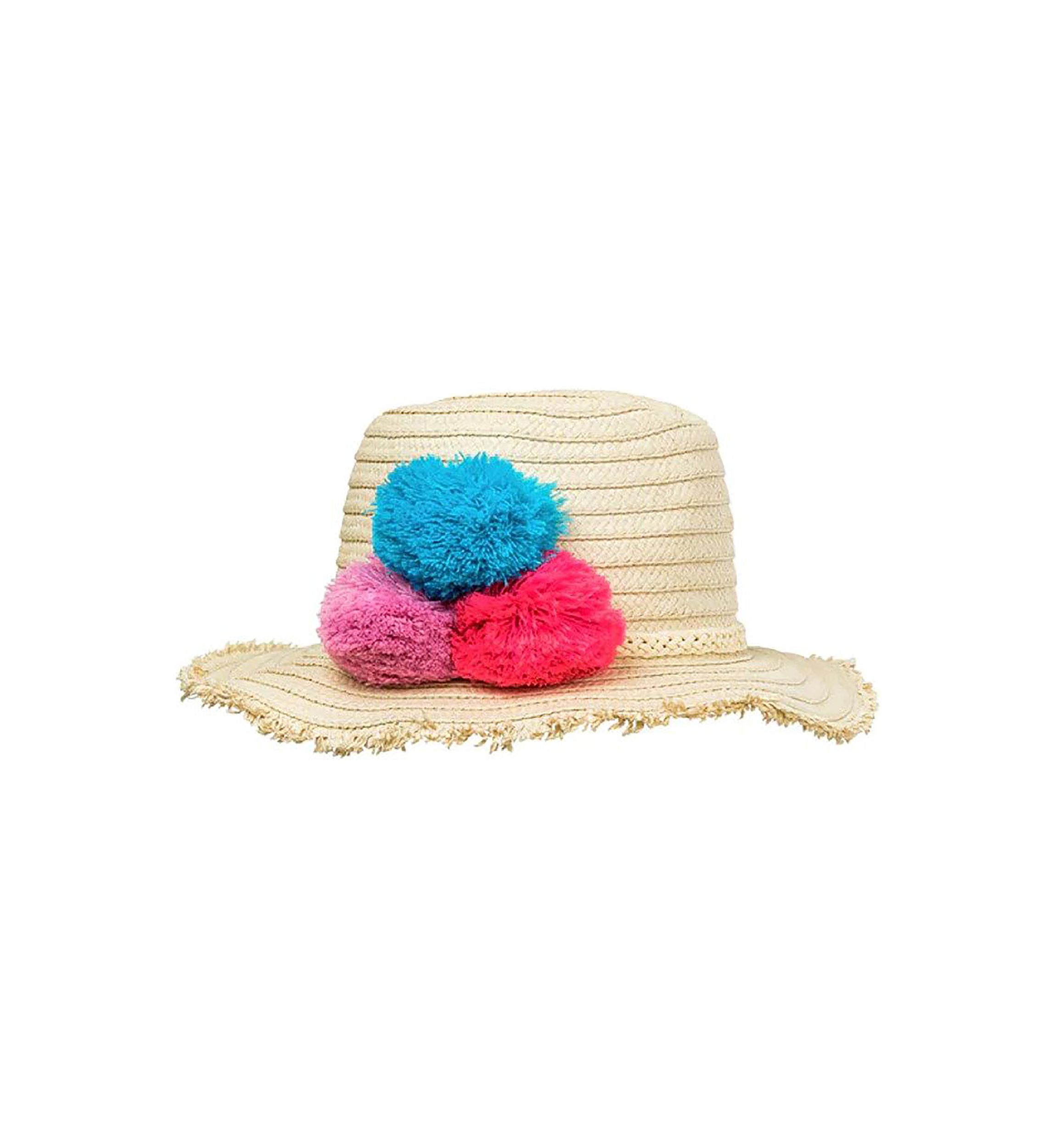 Girls 7-16 Pom Pom Straw Hat