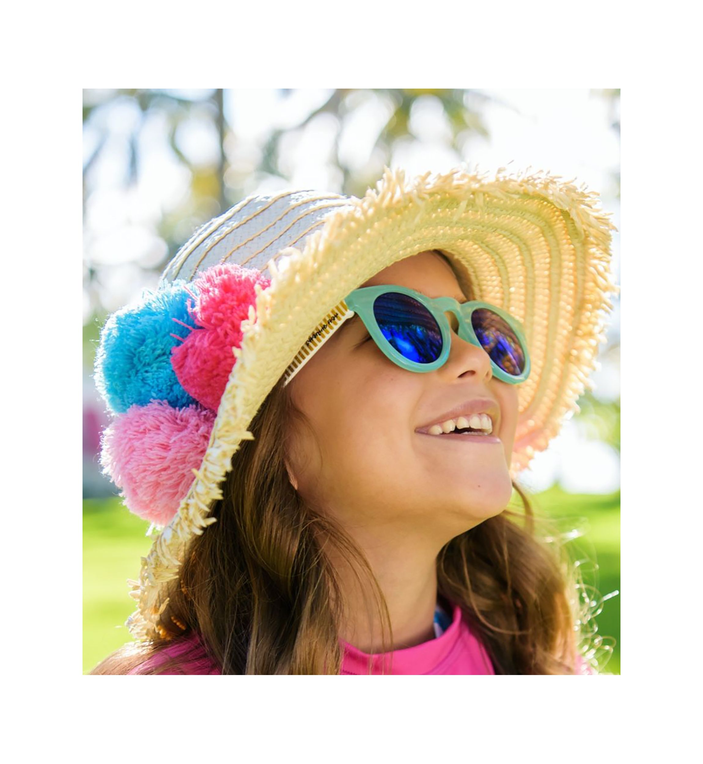 Girls 7-16 Pom Pom Straw Hat