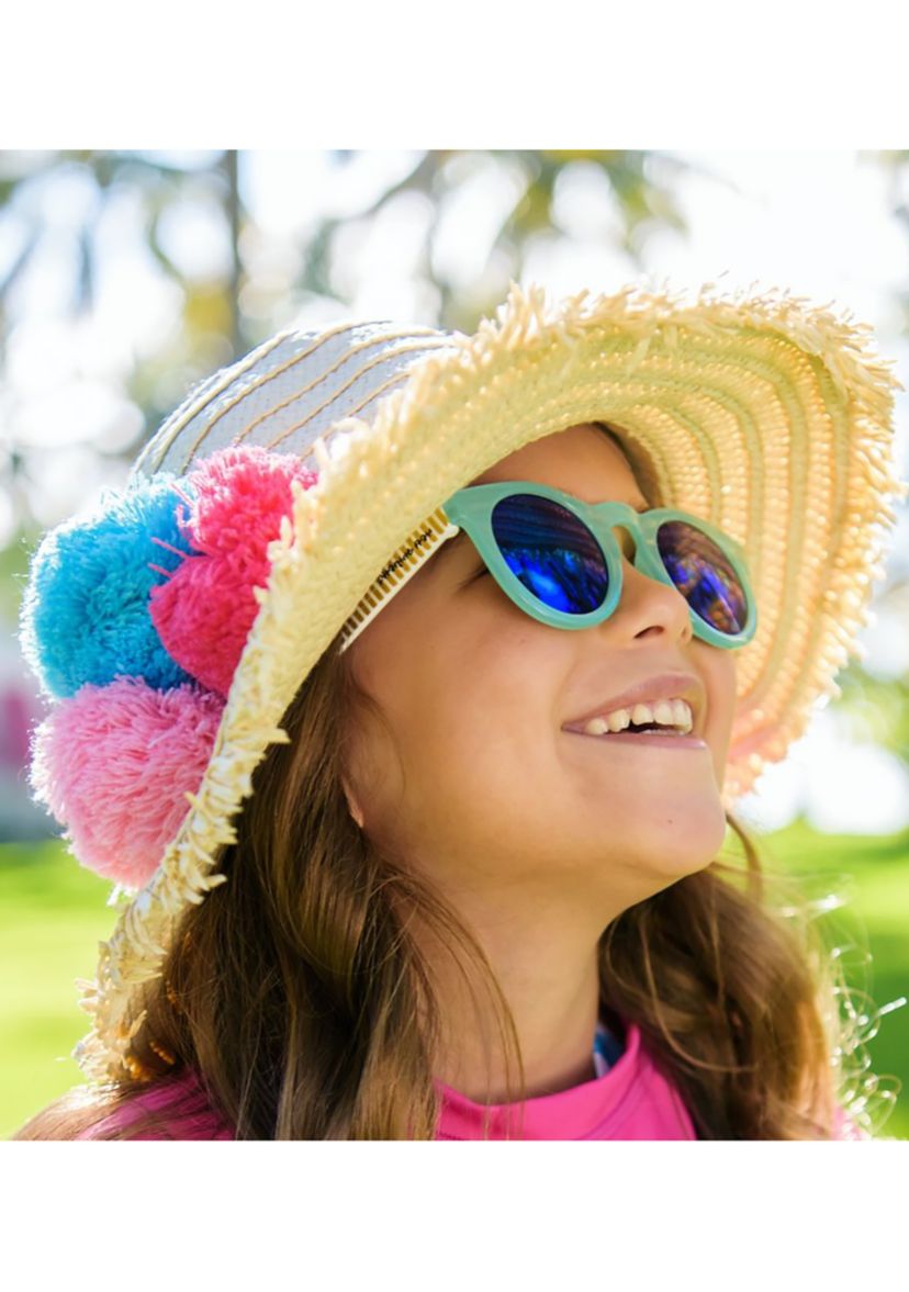 Girls 7-16 Pom Pom Straw Hat