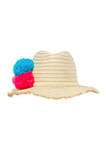 Girls 4-6 Pom Pom Straw Hat