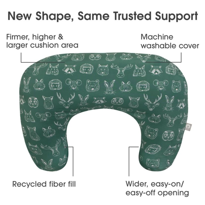 Boppy New Nursing Pillow Green Forest Animal Sketches