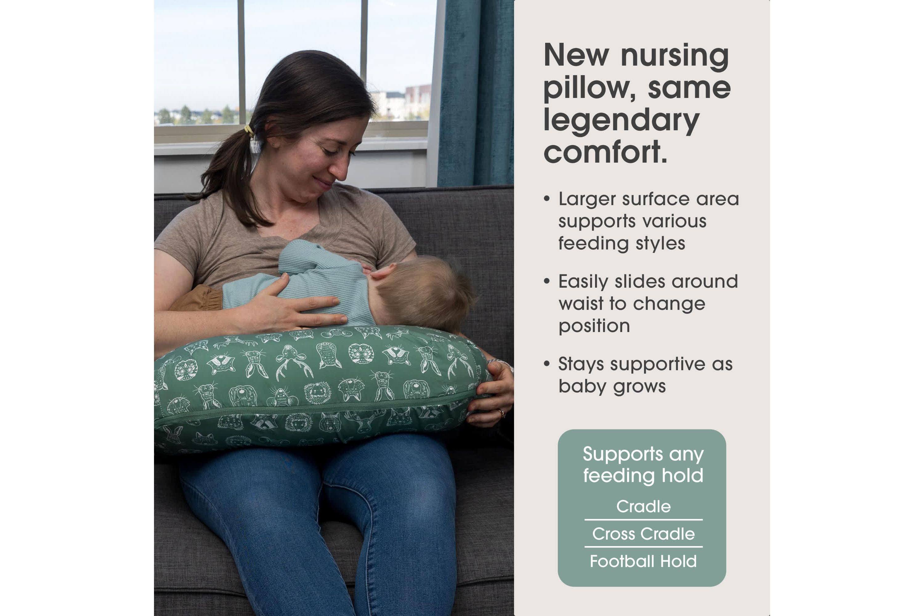 Boppy New Nursing Pillow Green Forest Animal Sketches