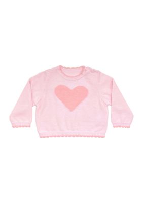 Baby Girls Fuzzy Jacquard Heart Graphic Sweater