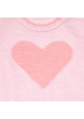 Baby Girls Fuzzy Jacquard Heart Graphic Sweater