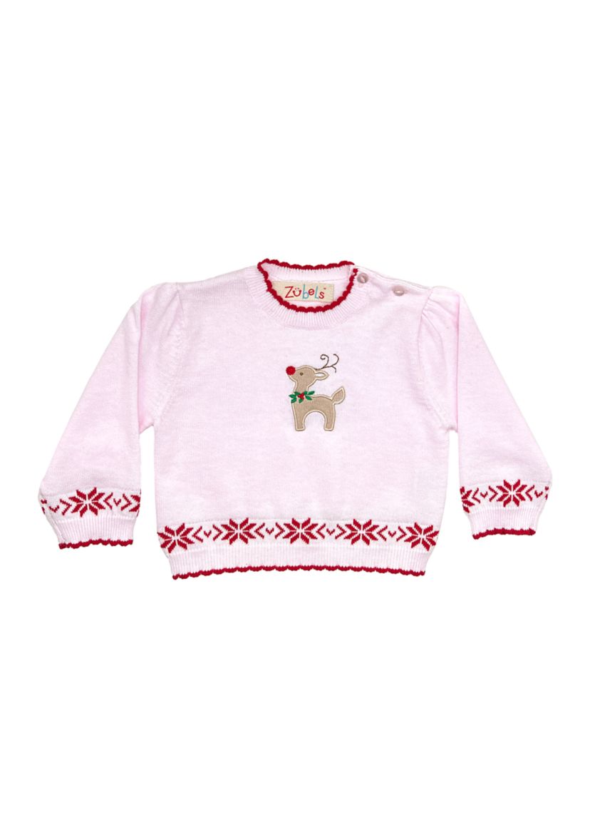 Toddler Girls Reindeer Appliqué Knit Sweater