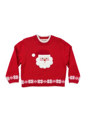 Baby Girls Fuzzy Snowflake Santa Appliqué Sweater