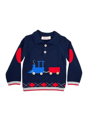 Baby Boys Jacquard Train Appliqué Sweater