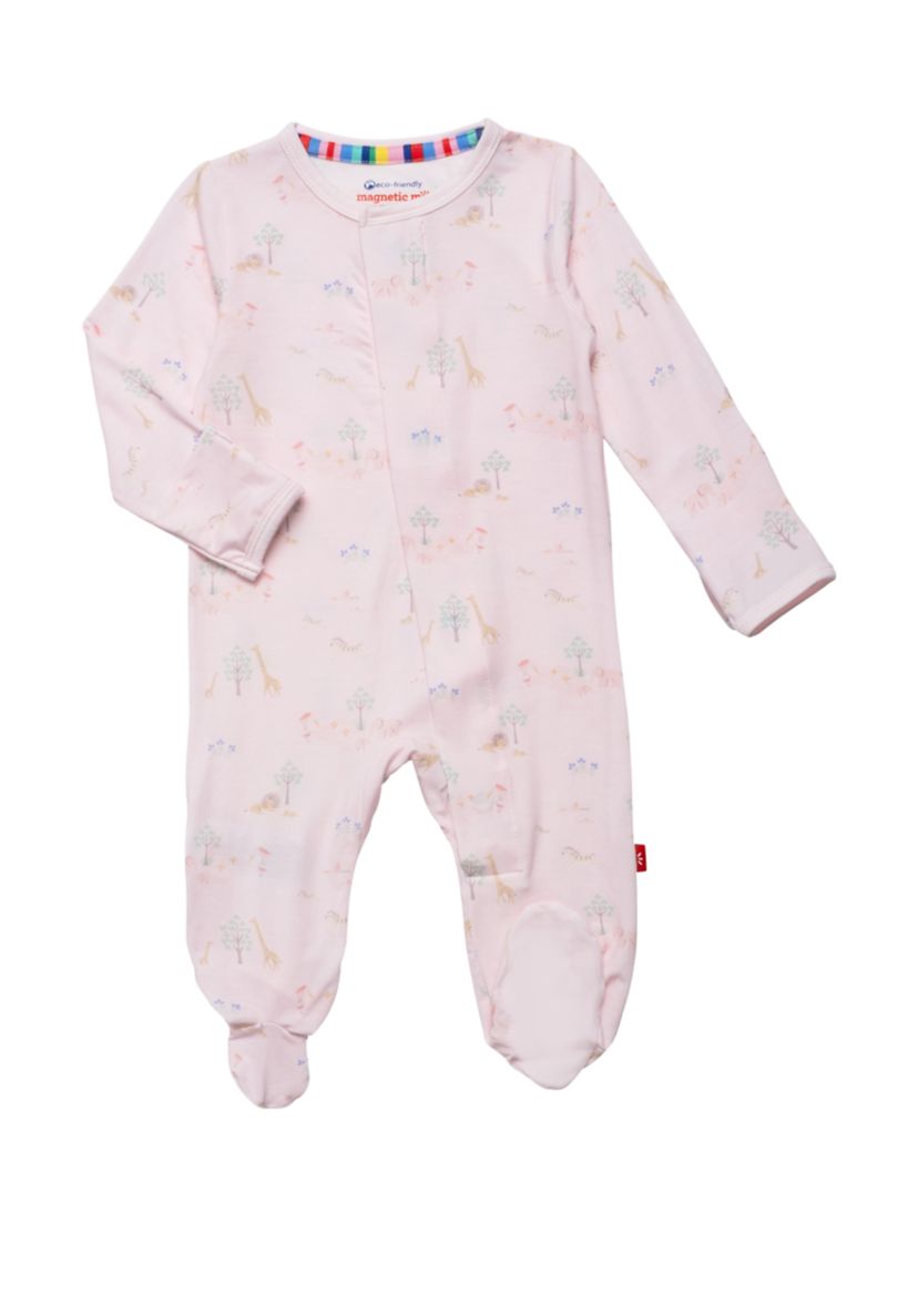 Baby Girls Pink Safari Printed Footie Pajamas