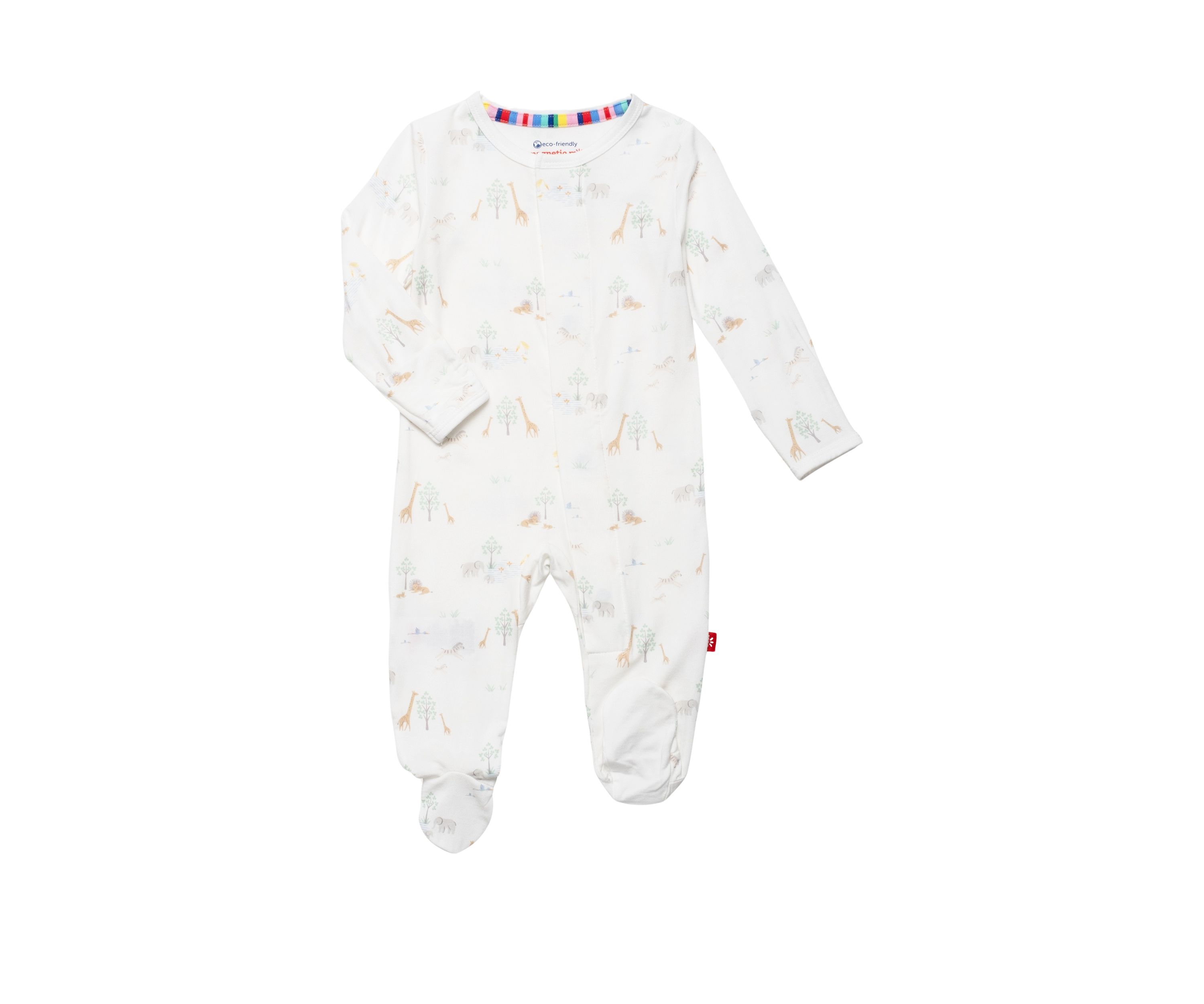 Baby Boys White Safari Printed Footie Pajamas