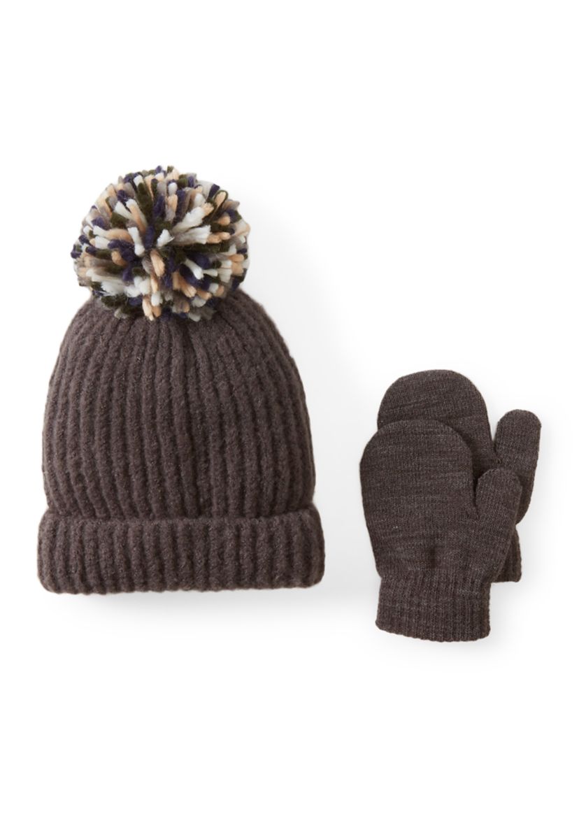 Baby Fuzzy Yarn Knit Hat and Mittens Set