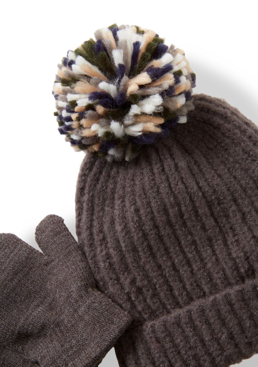 Baby Fuzzy Yarn Knit Hat and Mittens Set