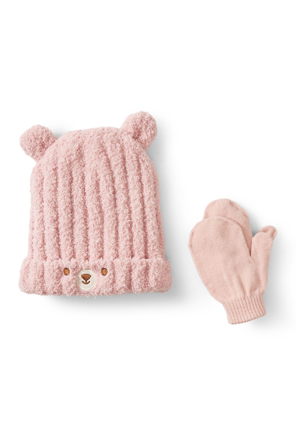 Girls Pink Bear Hat and Mittens Set