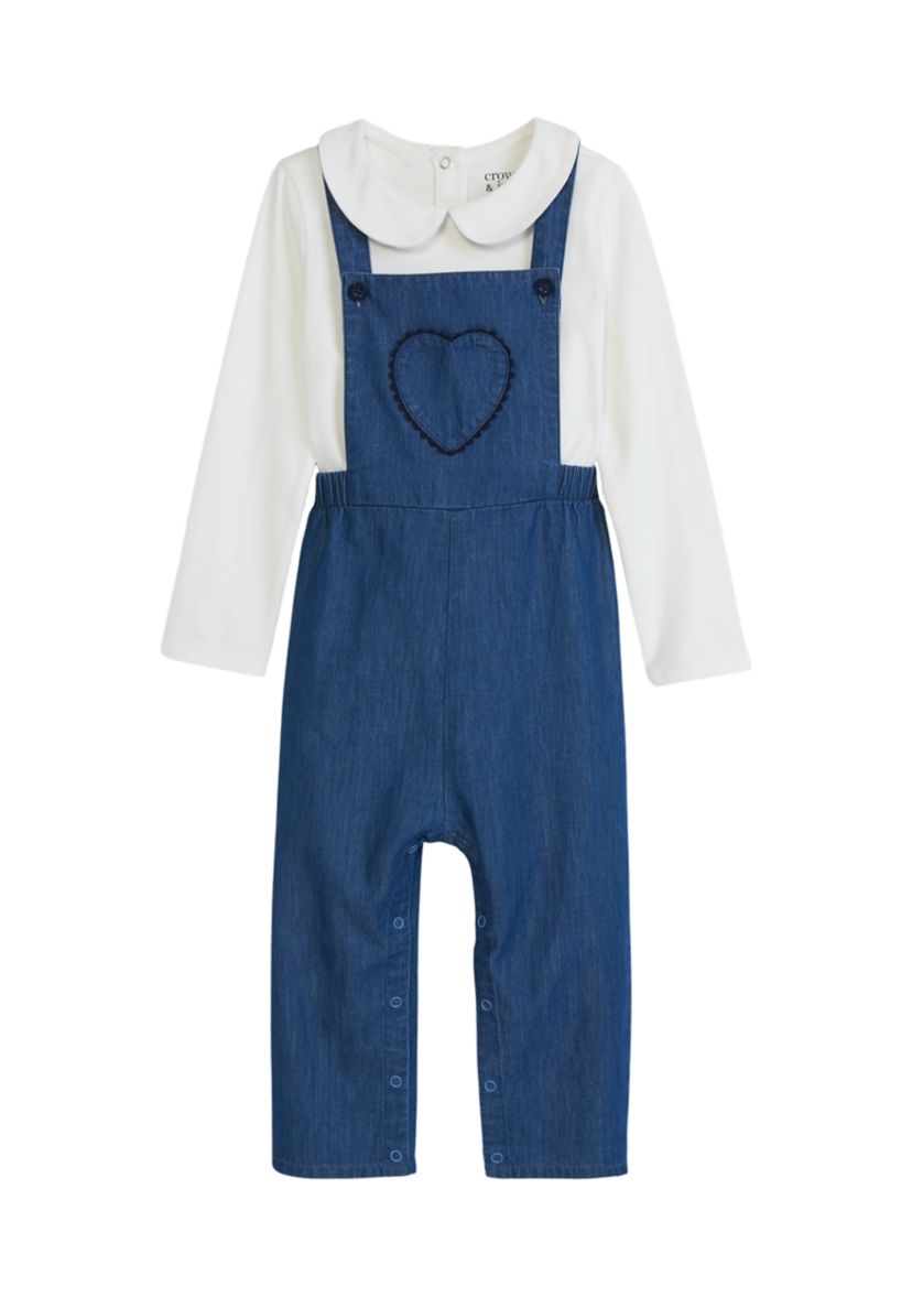 Baby Girls Chambray Overalls Set