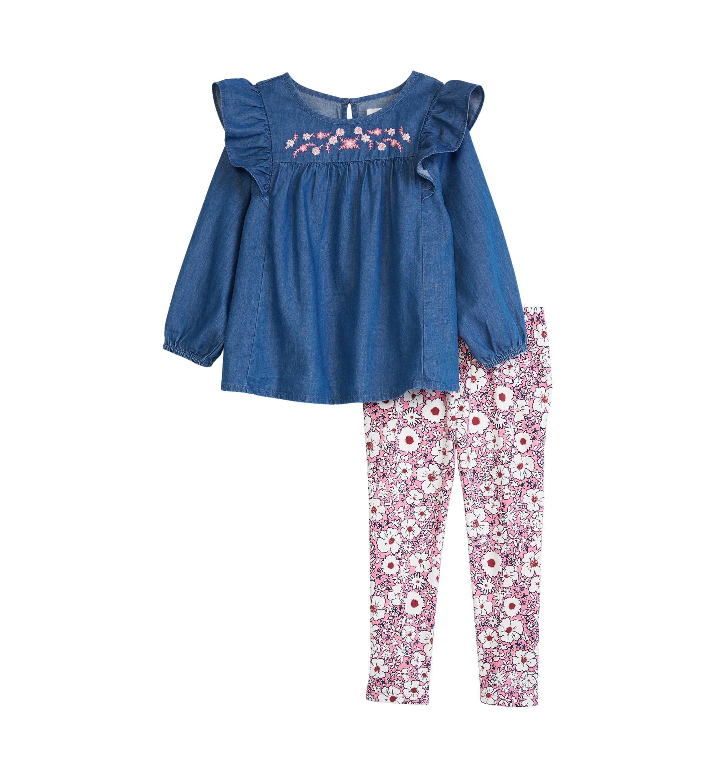 Baby Girls Embroidered Top and Printed Leggings Set