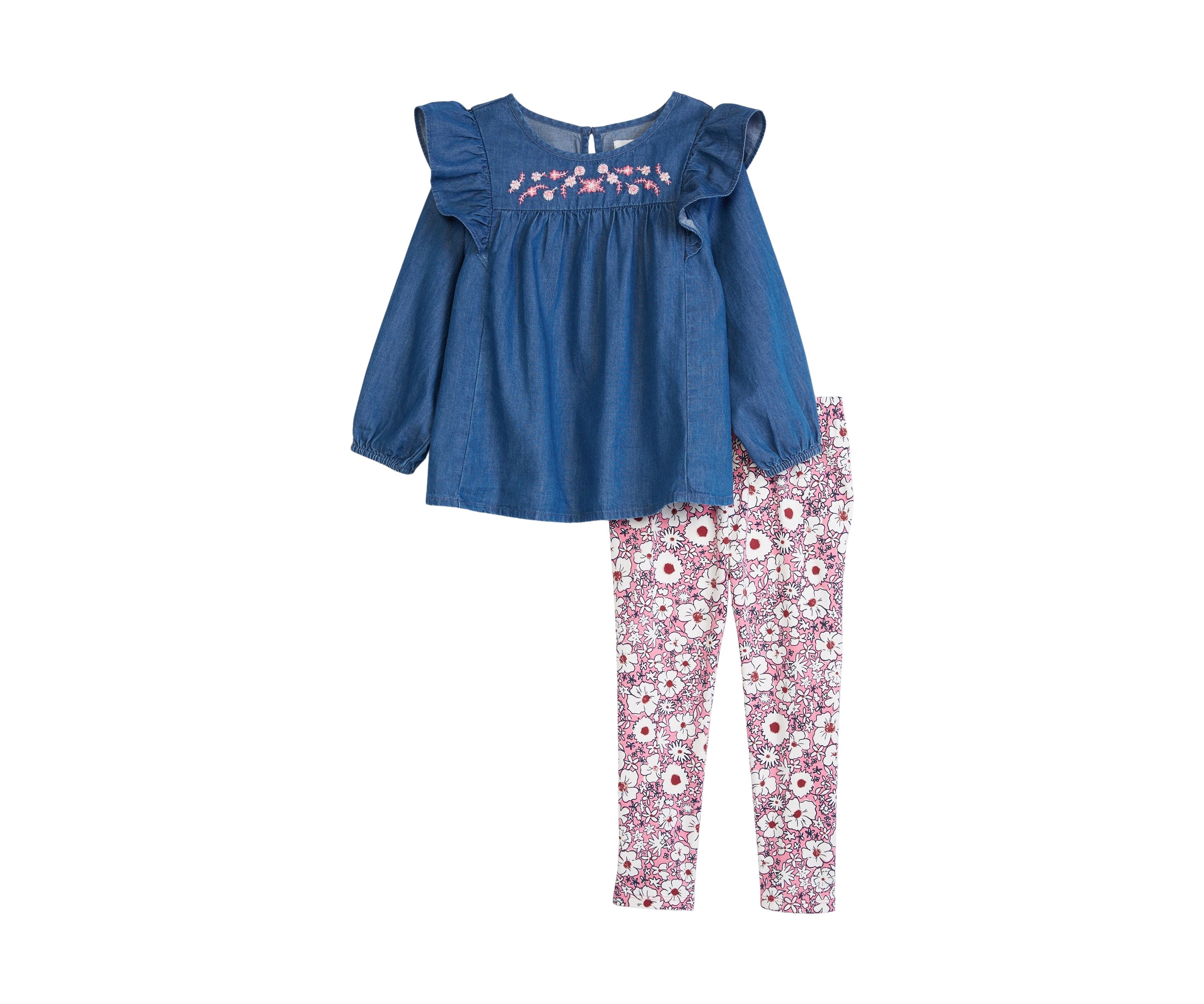 Baby Girls Embroidered Top and Printed Leggings Set