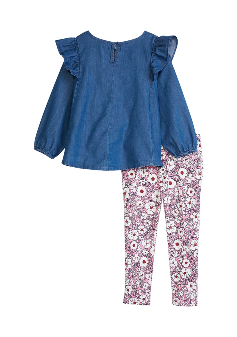 Baby Girls Embroidered Top and Printed Leggings Set