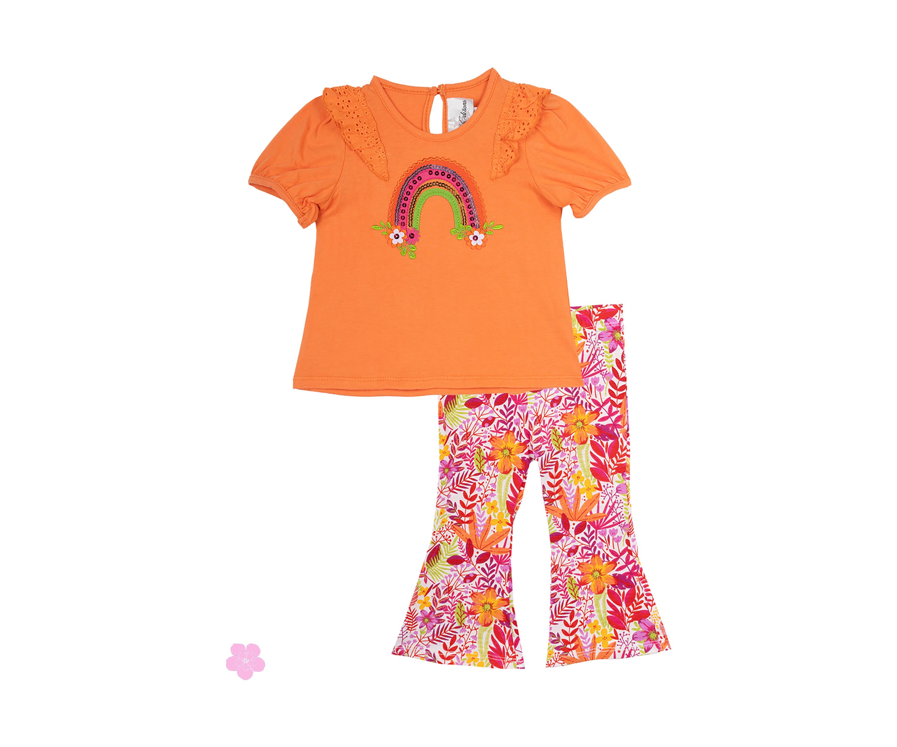 Baby Girls Rainbow Appliqué Top and Printed Pants Set