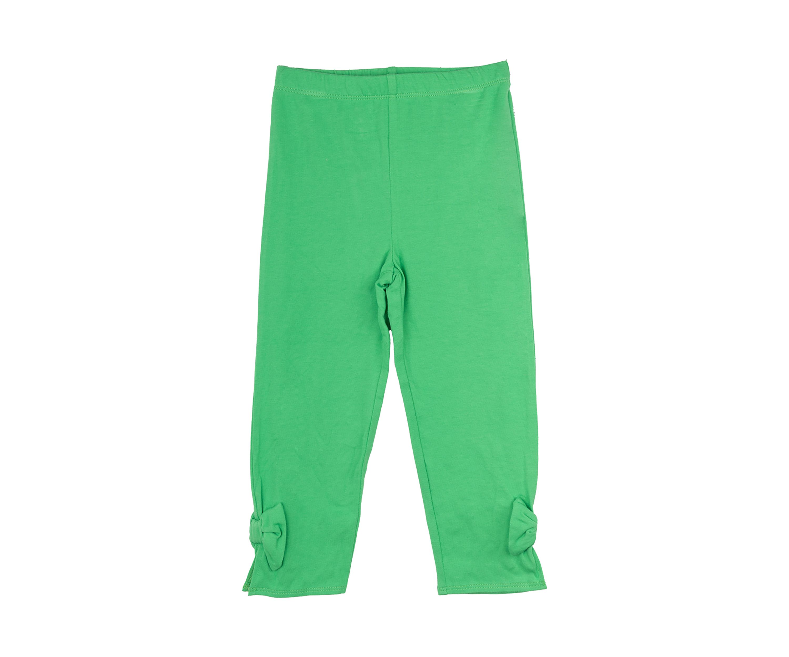 Toddler Girls Solid Green Leggings with Bow Details