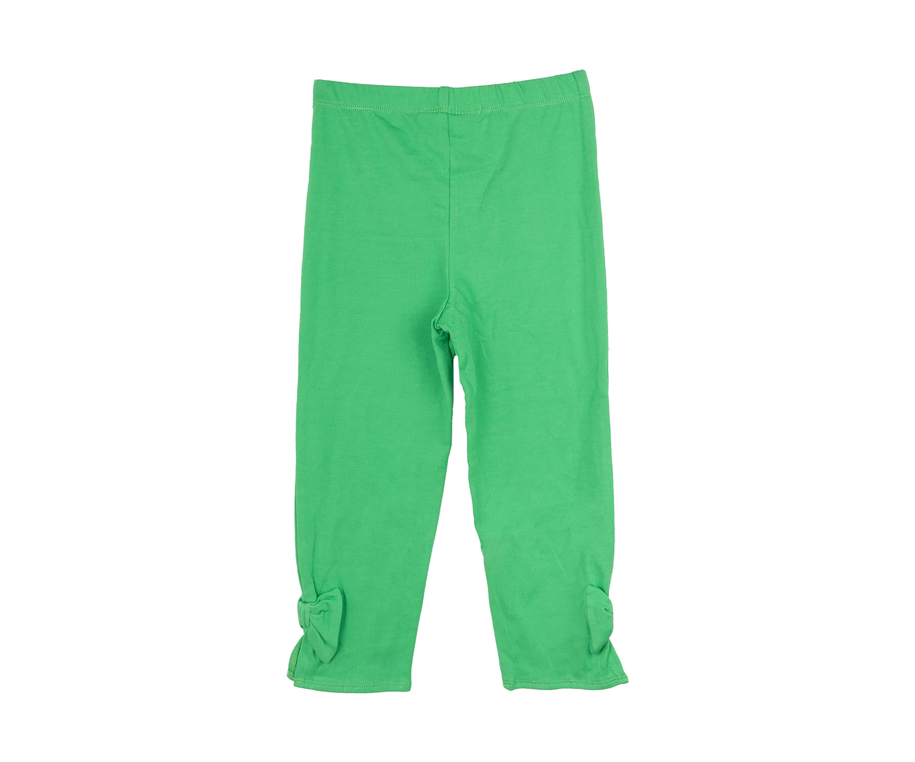 Toddler Girls Solid Green Leggings with Bow Details
