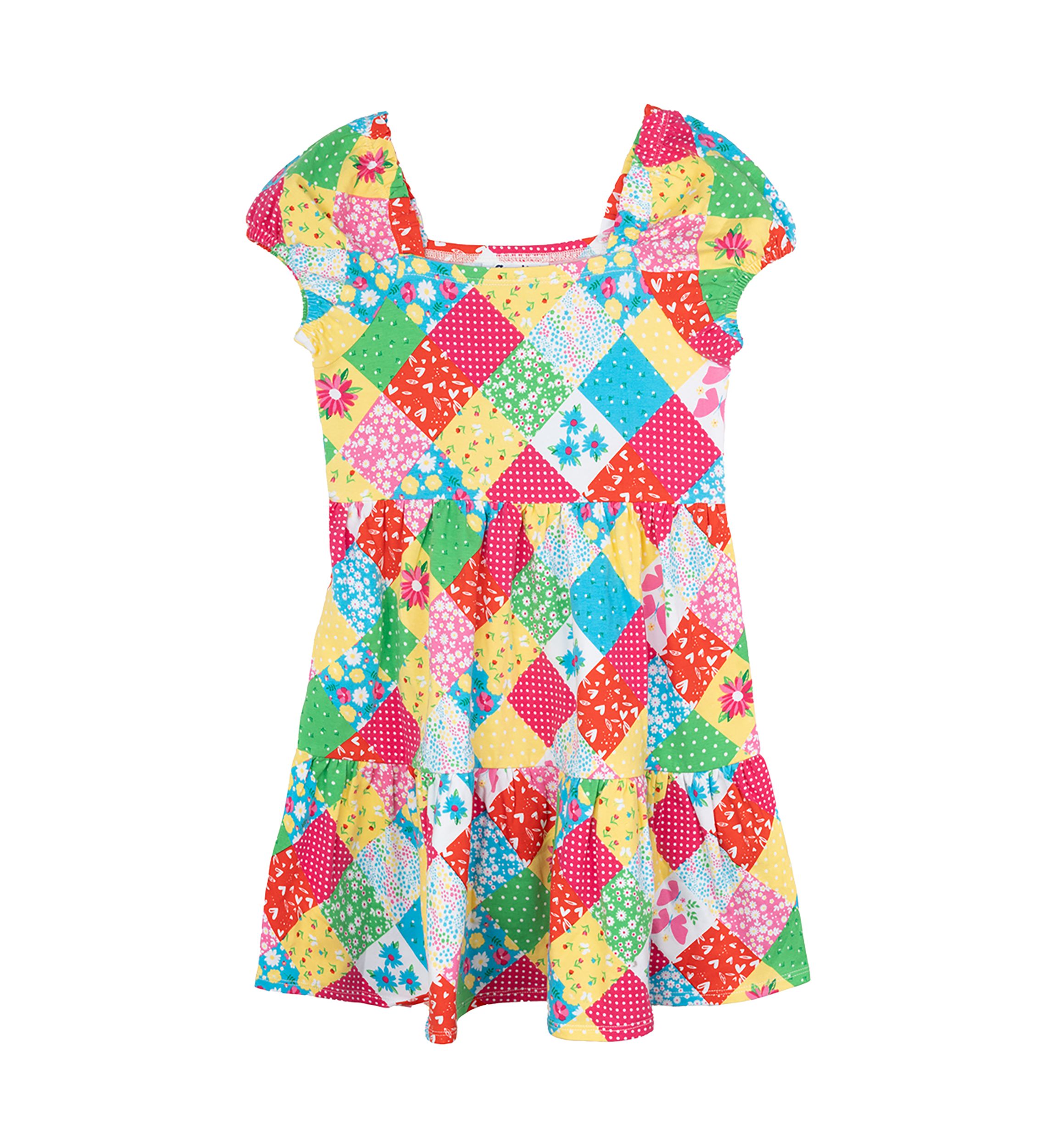 Toddler Girls Puff Sleeve Patchwork Dress