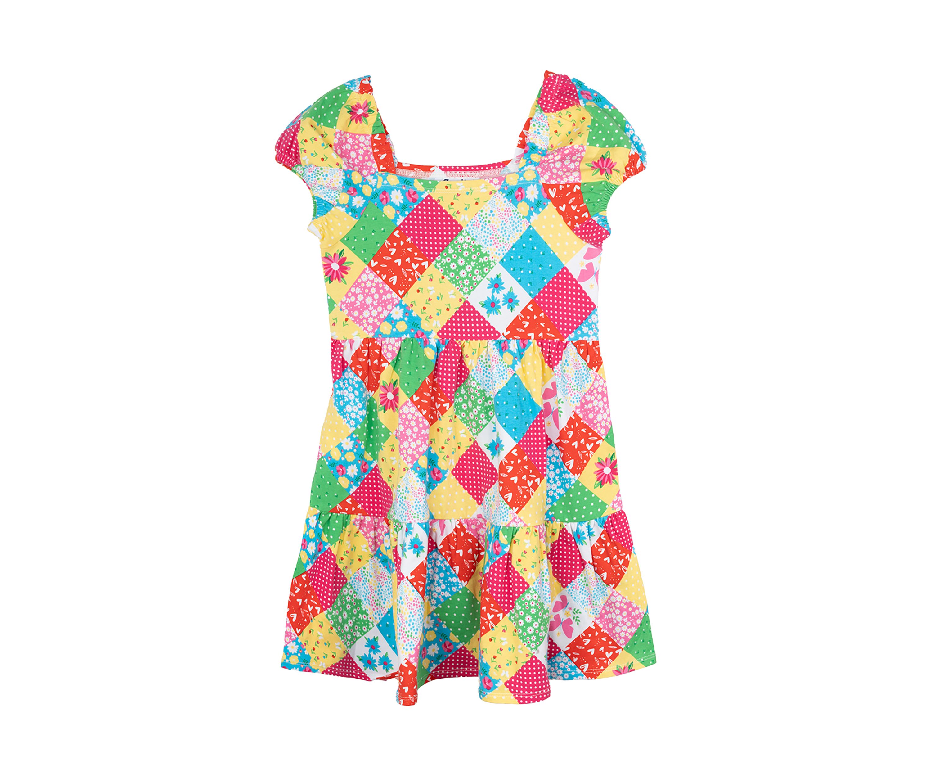 Toddler Girls Puff Sleeve Patchwork Dress
