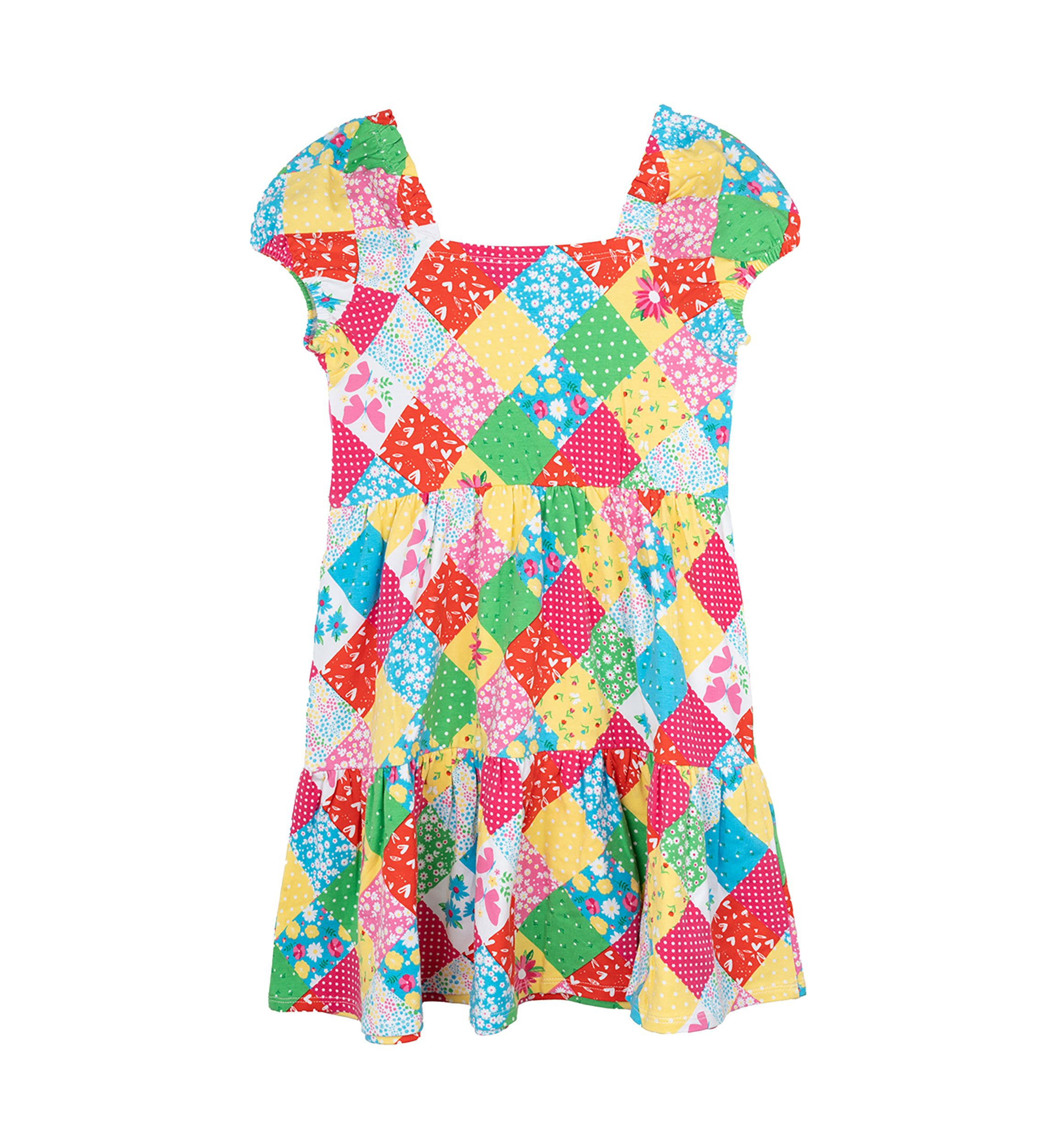 Toddler Girls Puff Sleeve Patchwork Dress