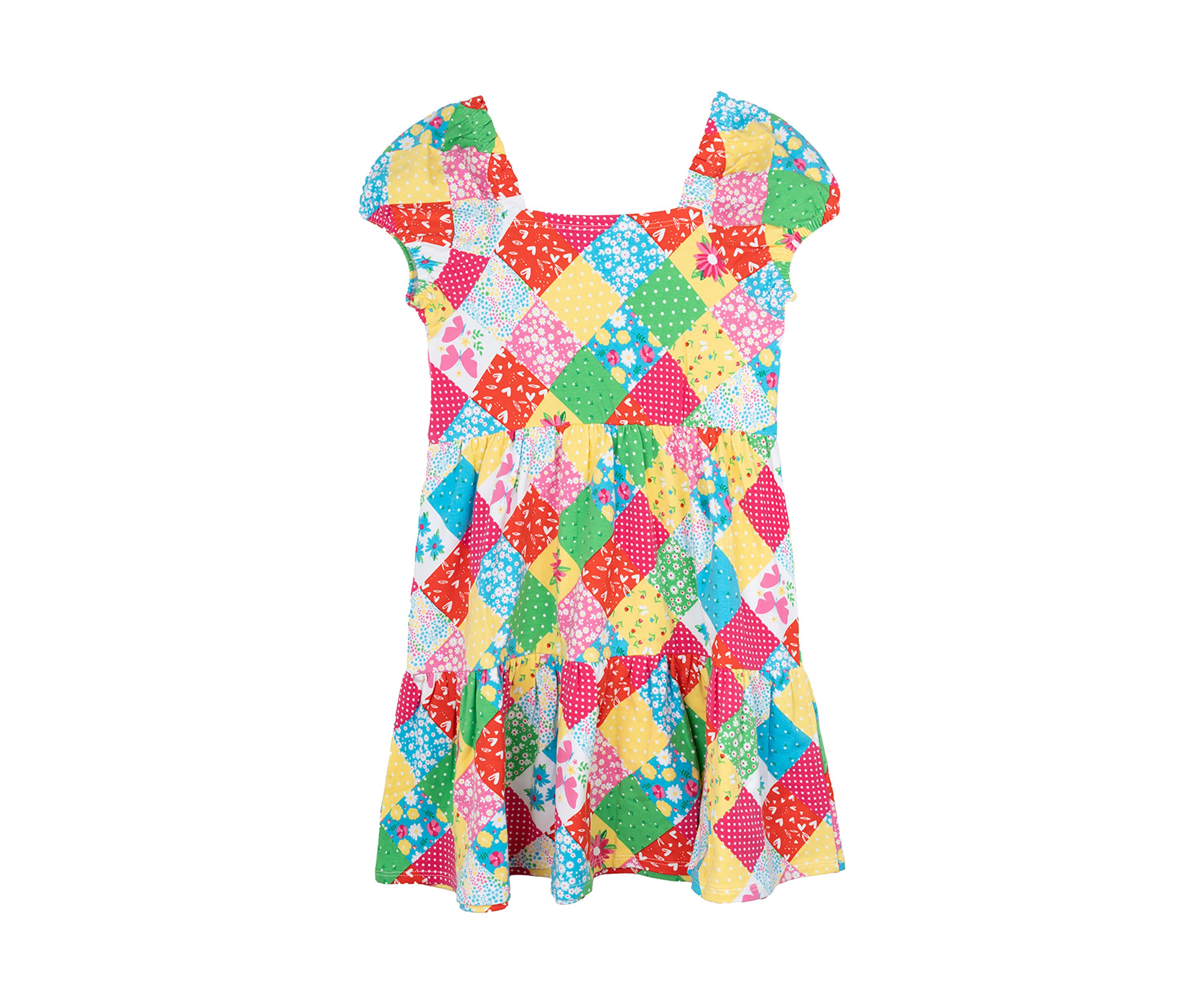 Toddler Girls Puff Sleeve Patchwork Dress