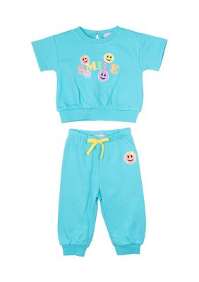 Rare Editions Baby Girls French Terry Top and Joggers Set
