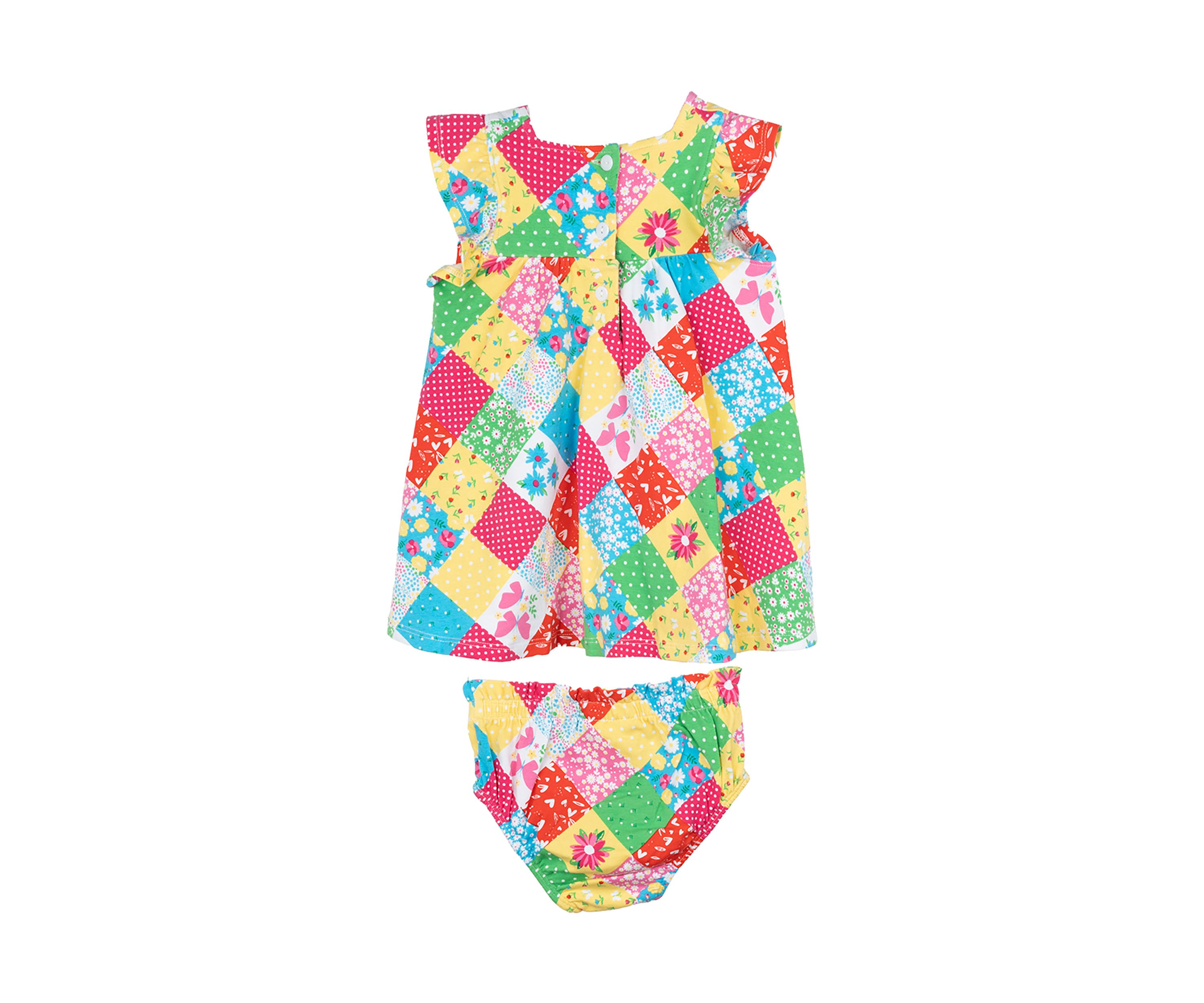 Baby Girls Puff Sleeve Patchwork Dress and Bloomer