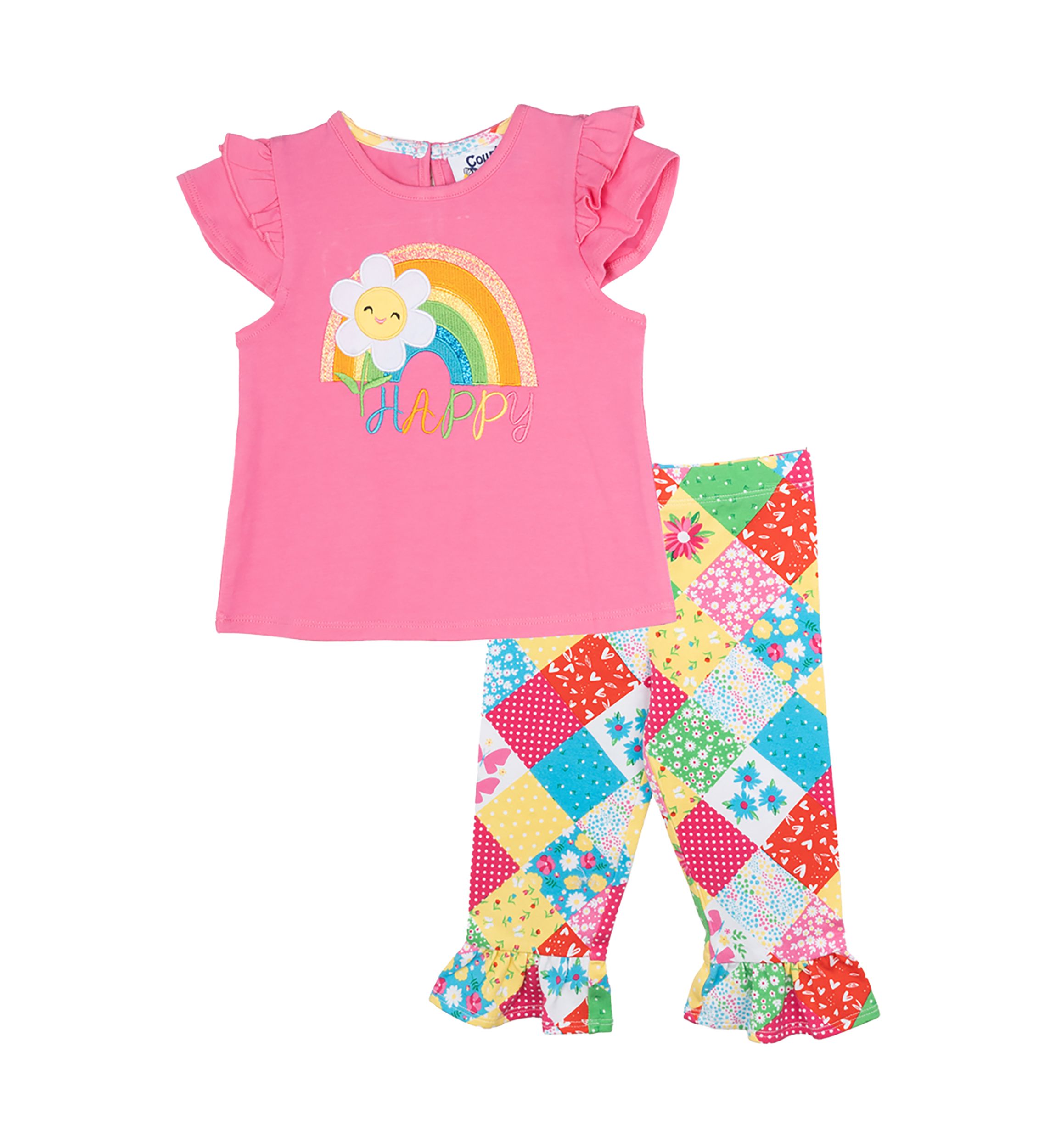 Baby Girls Rainbow Graphic Top and Patchwork Pants Set 