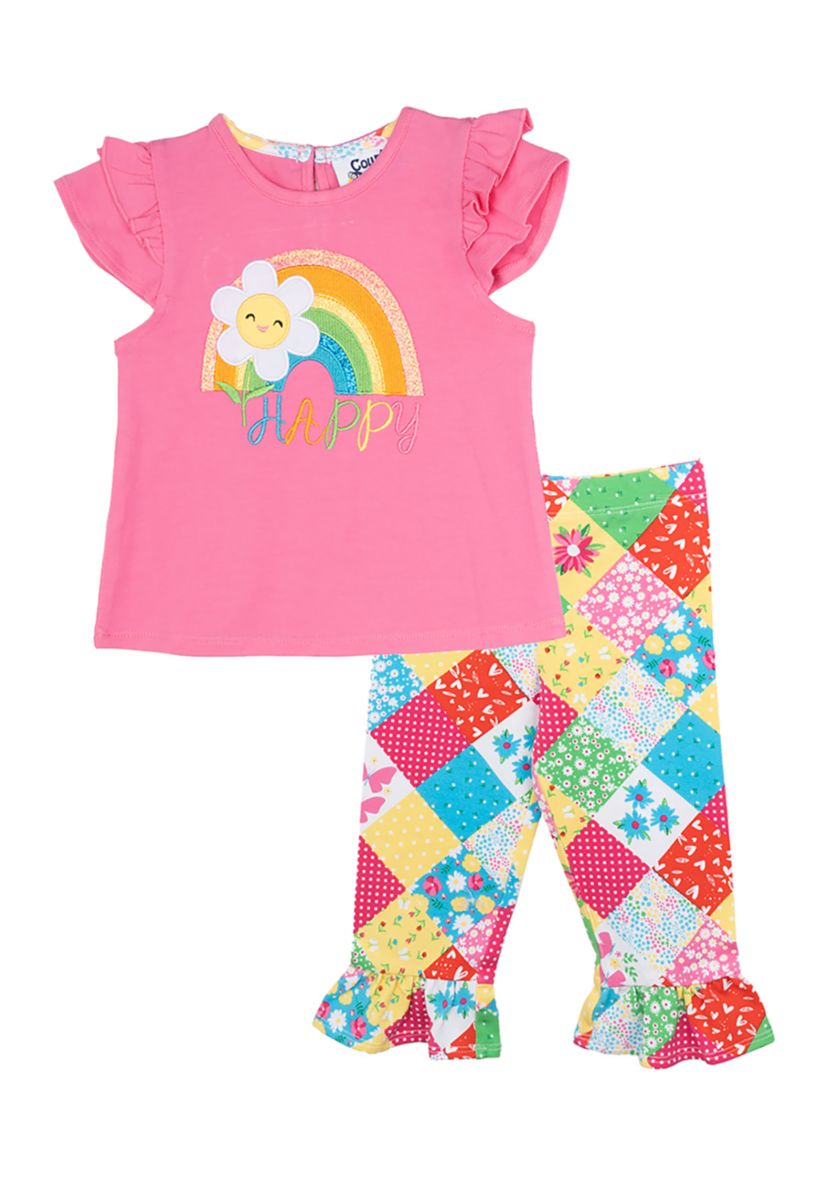 Baby Girls Rainbow Graphic Top and Patchwork Pants Set 