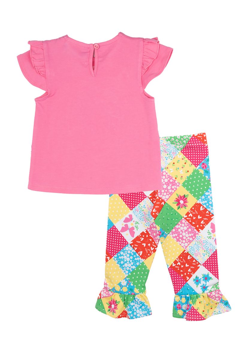 Baby Girls Rainbow Graphic Top and Patchwork Pants Set 